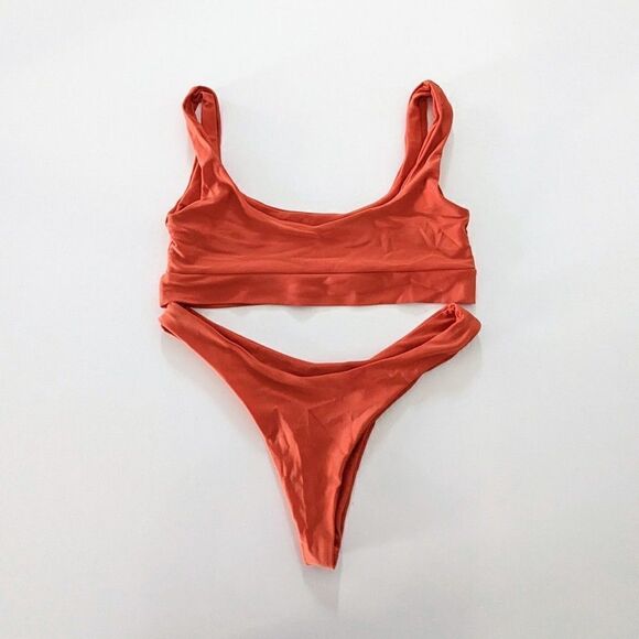 Women's Zaful Bikini Set Burnt Orange Scoop Neck High Waisted Cheeky Large GUC - Picture 4 of 8